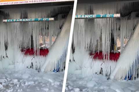 Texas Car Wash Freezes In Cold Weather, Looks Like Icy, Arctic Cave