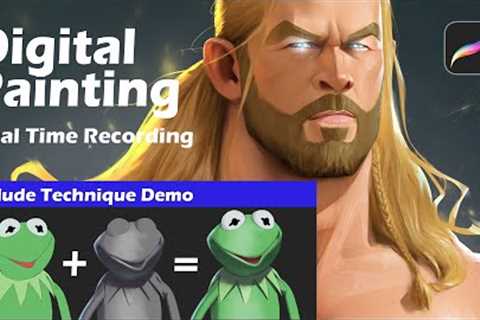 Digital Painting Technique Demo - Kermit and Thor - with Procreate on iPad Pro