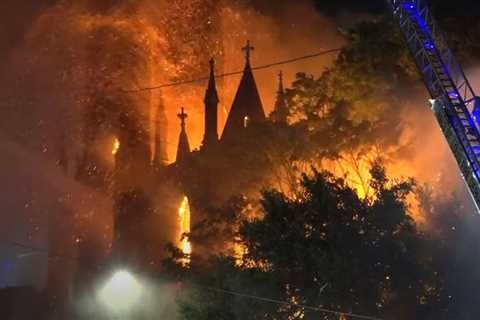 Video: Fire engulfs St. Louis skate park in historic church